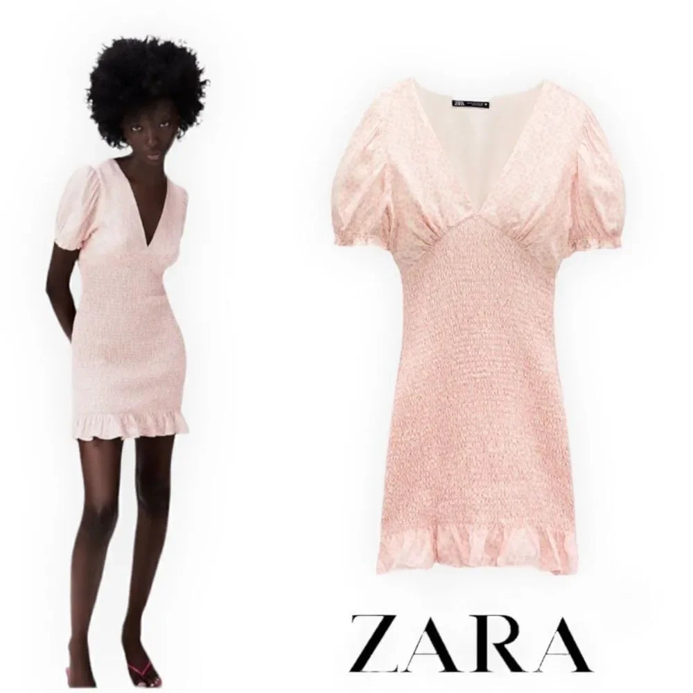 ZARA | Pink | TEXTURED PRINTED DRESS